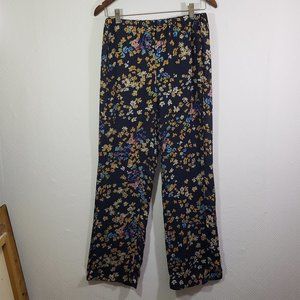 LORD & TAYLOR Women's XS Navy, Orange, Purple Floral Sheer, 100% Silk Pants